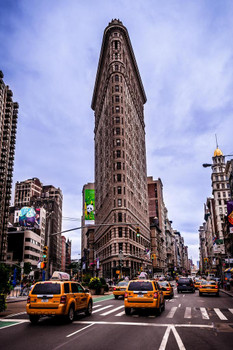 Taxi Cabs Near Flatiron Building New York City Photo Print Stretched Canvas Wall Art 16x24 inch