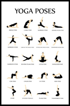 Workout Posters For Home Gym Yoga Poses Reference Chart Studio Black White Exercise Motivational Class Stretched Canvas Art Wall Decor 16x24