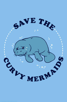 Save The Curvy Mermaids Manatee Funny Stretched Canvas Art Wall Decor 16x24