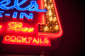 Neon Bar Sign Cocktails Los Angeles California Photo Print Stretched Canvas Wall Art 24x16 inch