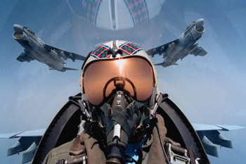 Military Jet Aircraft Pilot In Cockpit Close Up Photo Print Stretched Canvas Wall Art 24x16 inch