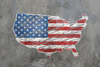United States Outline Flag Map Stone Background Photo Print Stretched Canvas Wall Art 24x16 inch