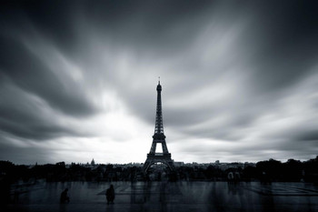 Eiffel Tower Seen From The Trocadero in Paris France Black and White Photo Print Stretched Canvas Wall Art 24x16 inch