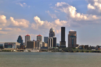 Louisville Kentucky Skyline on the Ohio River Photo Print Stretched Canvas Wall Art 24x16 inch