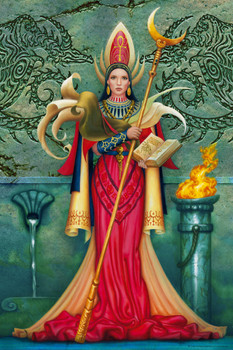 5papisa Drako High Priestess Golden Staff Dragon by Ciruelo Wizard Priest Fantasy Painting Gustavo Cabral Cool Wall Decor Art Print Poster 12x18