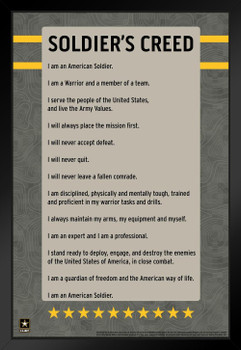 US Army Soldiers Creed I Am An American Soldier USA Army Creed Army Family Military Veteran Motivational Patriotic Officially Licensed Black Wood Framed Art Poster 14x20