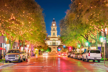 Fort Worth Texas Tarrant County Courthouse Illuminated At Night Photo Print Stretched Canvas Wall Art 24x16 inch
