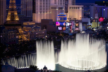 Las Vegas Nevada Strip Illuminated at Night Bellagio Fountains Photo Print Stretched Canvas Wall Art 24x16 inch