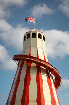 Helter Skelter Amusement Park Ride with British Flag Photo Print Stretched Canvas Wall Art 16x24 inch