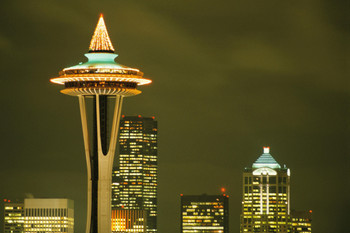 Space Needle Seattle Washington Skyline at Night Photo Photograph Cool Wall Decor Art Print Poster 18x12