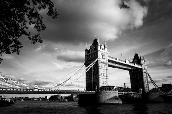 London Life Tower Bridge Thames River Black and White B&W Photo Print Stretched Canvas Wall Art 24x16 inch