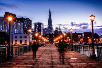 Pier 7 in San Francisco California at Night Photo Print Stretched Canvas Wall Art 24x16 inch