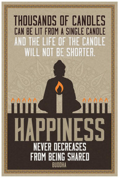 Thousands of Candles Happiness Buddha Famous Motivational Inspirational Quote Print Stretched Canvas Wall Art 16x24 inch