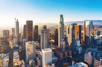 Downtown Los Angeles City Skyline Sunset Aerial Photo Beach Palm Landscape Pictures Ocean Scenic Scenery Tropical Nature Photography Paradise Scenes Stretched Canvas Art Wall Decor 16x24