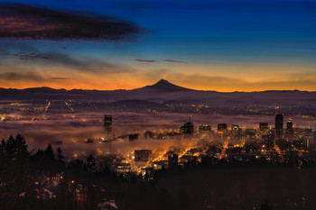 Fog Rolling in at Dawn Over the City of Portland Photo Photograph Cool Wall Decor Art Print Poster 18x12