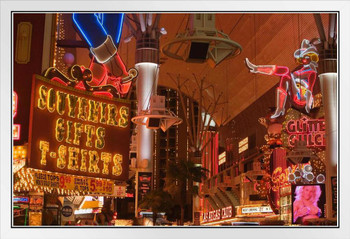 Illuminated Neon Signs Las Vegas Nevada Casinos Hotels Photo Photograph White Wood Framed Poster 20x14
