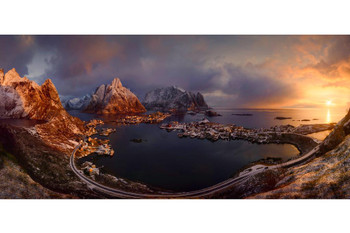 Reine Lofoten Norway Ocean Mountain Sunrise Photo Stretched Canvas Wall Art 16x24 inch