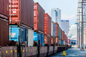 Train Carrying Containers on Tracks in Seattle Photo Photograph Cool Wall Decor Art Print Poster 18x12