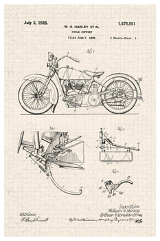 Motorcycle 1928 Design Official Patent Diagram Stretched Canvas Wall Art 16x24 inch