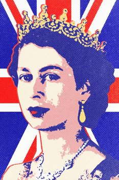 Queen Elizabeth II UK Pop Art Portrait Poster Union Jack Queen Mother Royal Family Crown Flag Picture Stretched Canvas Art Wall Decor 16x24