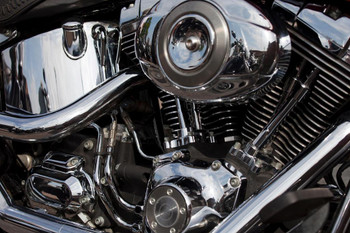 Chrome Clad Motorcycle Engine Close Up Photo Print Stretched Canvas Wall Art 24x16 inch