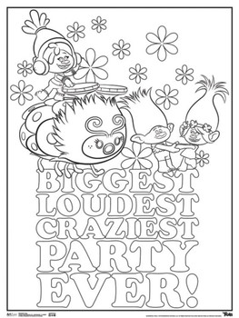 Trolls Biggest Loudest Craziest Party Ever Movie Coloring Poster for Adults Kids Family Doodle Art Poster18x24 inch