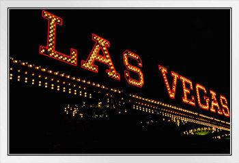 Las Vegas Nevada Vintage Neon Sign Board Illuminated Photo Photograph White Wood Framed Poster 20x14