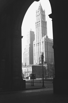 Woolworth Building Seen Through Arch New York City B&W Archival Photo Print Stretched Canvas Wall Art 16x24 inch