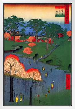 Utagawa Hiroshige Temple Gardens Nippori Japanese Art Poster Traditional Japanese Wall Decor Hiroshige Woodblock Landscape Artwork Animal Nature Asian Print White Wood Framed Art Poster 14x20