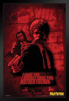 Pulp Fiction Poster Jules Winnfield Say What Again I Double Dare You Retro Vintage Classic Quentin Tarantino Samuel L Jackson 90s Movie Black Wood Framed Poster 12x18
