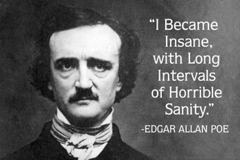 I Became Insane Intervals Horrible Sanity Edgar Allan Poe Famous Motivational Inspirational Quote Stretched Canvas Wall Art 24x16 inch