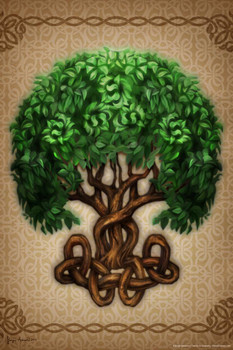 Celtic Tree Of Life by Brigid Ashwood Fantasy Art Wall Decor Nature Animal Illustration Celtic Ornate Wall Art Flower Knot Pattern Spiritual Art Print Decorative Stretched Canvas Art Wall Decor 16x24