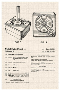 Joystick Video Game Gaming Official Patent Diagram Stretched Canvas Wall Art 16x24 inch