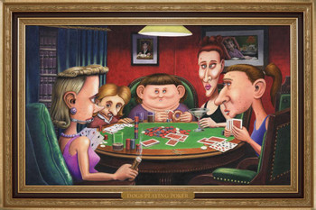 Dogs Playing Poker Ugly Girls Game College Humor Stretched Canvas Art Wall Decor 24x16