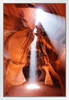 Upper Antelope Canyon Beam Of Light Sunbeam Photo Photograph White Wood Framed Art Poster 14x20