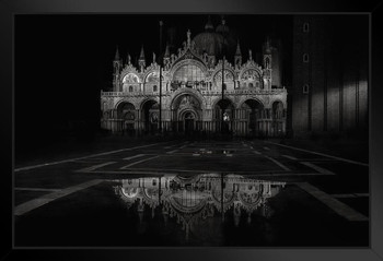 A Night In Venice Saint Marks Basilica Black and White B&W Photo Photograph Art Print Stand or Hang Wood Frame Display Poster Print 13x9