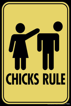 Chicks Rule Sign Humor Stretched Canvas Art Wall Decor 16x24