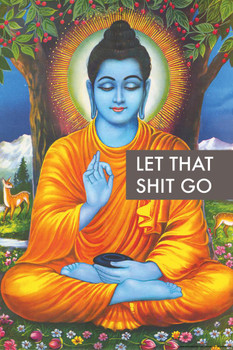 Buddha Let That Sht Go Funny Aesthetic Motivational Quote Dorm Room Positive Affirmation Yoga Good Vibes Stretched Canvas Art Wall Decor 16x24