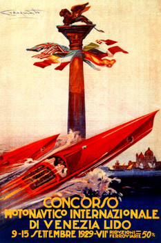 Italian Venezia Lido Venice 1929 Concorso Boat Show Tourism Vintage Illustration Travel Cool Wall Decor Art Print Poster 12x18