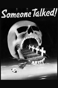 Someone Talked Skull World War II Propaganda Poster Protect Our Troops Military Death Motivational Stretched Canvas Art Wall Decor 16x24