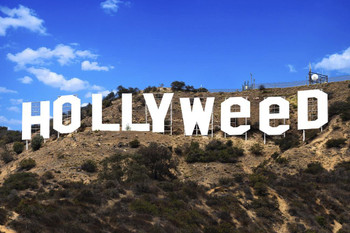 Hollyweed Poster Hollywood Sign Funny Marijuana Cannabis Room Dope Gifts Guys Propaganda Smoking Stoner Reefer Stoned Buds Pothead Dorm Walls Stretched Canvas Art Wall Decor 16x24