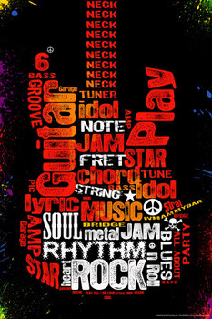 Guitar Wordfill Music Art Stretched Canvas Art Wall Decor 16x24