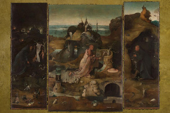 Hermit Saints Hieronymus Bosch Triptych Painting Hieronymus Bosch Print Renaissance Paintings Triptych Wall Art Biblical Eden Illustration Painting Garden Gothic Stretched Canvas Art Wall Decor 16x24