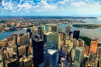 Aerial View Financial District Lower Manhattan New York City NYC Photo Print Stretched Canvas Wall Art 24x16 inch