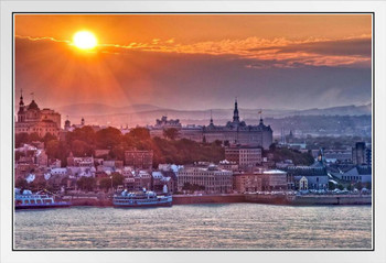 Beautiful Sunset Over Quebec City Waterfront Canada Photo Photograph White Wood Framed Poster 20x14