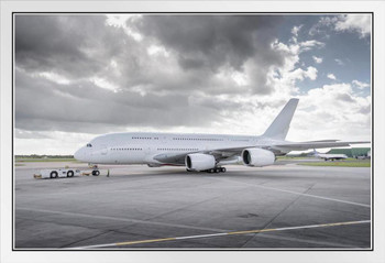 Towing Tug Moving Airbus A380 Aircraft Onto Runway Photo Photograph White Wood Framed Art Poster 20x14