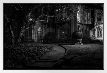 Spooky Cathedral at Night in Lower Manhattan B&W Photo Photograph White Wood Framed Poster 20x14