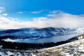 Donner Lake Winter Snow Tahoe Mountains Landscape Photo Stretched Canvas Wall Art 16x24 inch