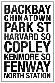 Subway Boston White Stretched Canvas Wall Art 16x24 inch