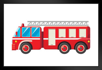 Red Fire Truck Rescue Ladder Fireman Emergency Services Vehicle Artistic Drawing Illustration Decoration Art Print Stand or Hang Wood Frame Display Poster Print 9x13